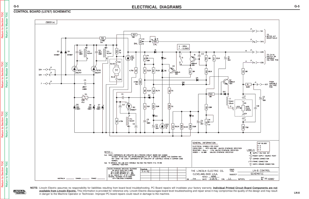 Lincoln Electric SVM132-A service manual Control Board L5767 Schematic 