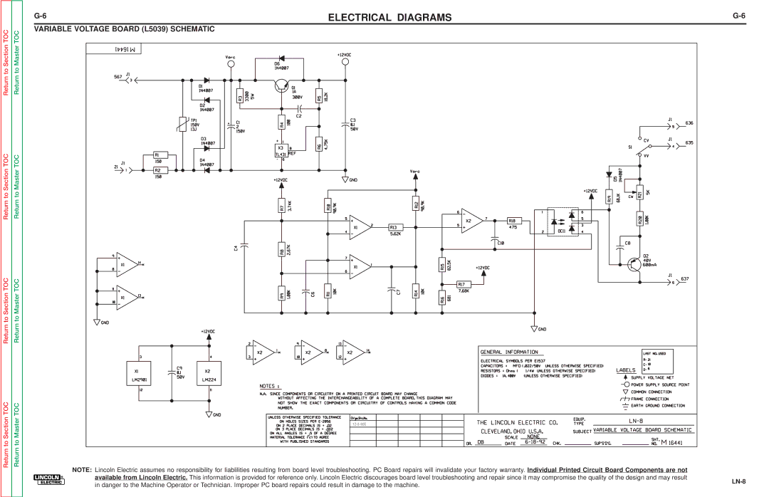 Lincoln Electric SVM132-A service manual Variable Voltage Board L5039 Schematic 