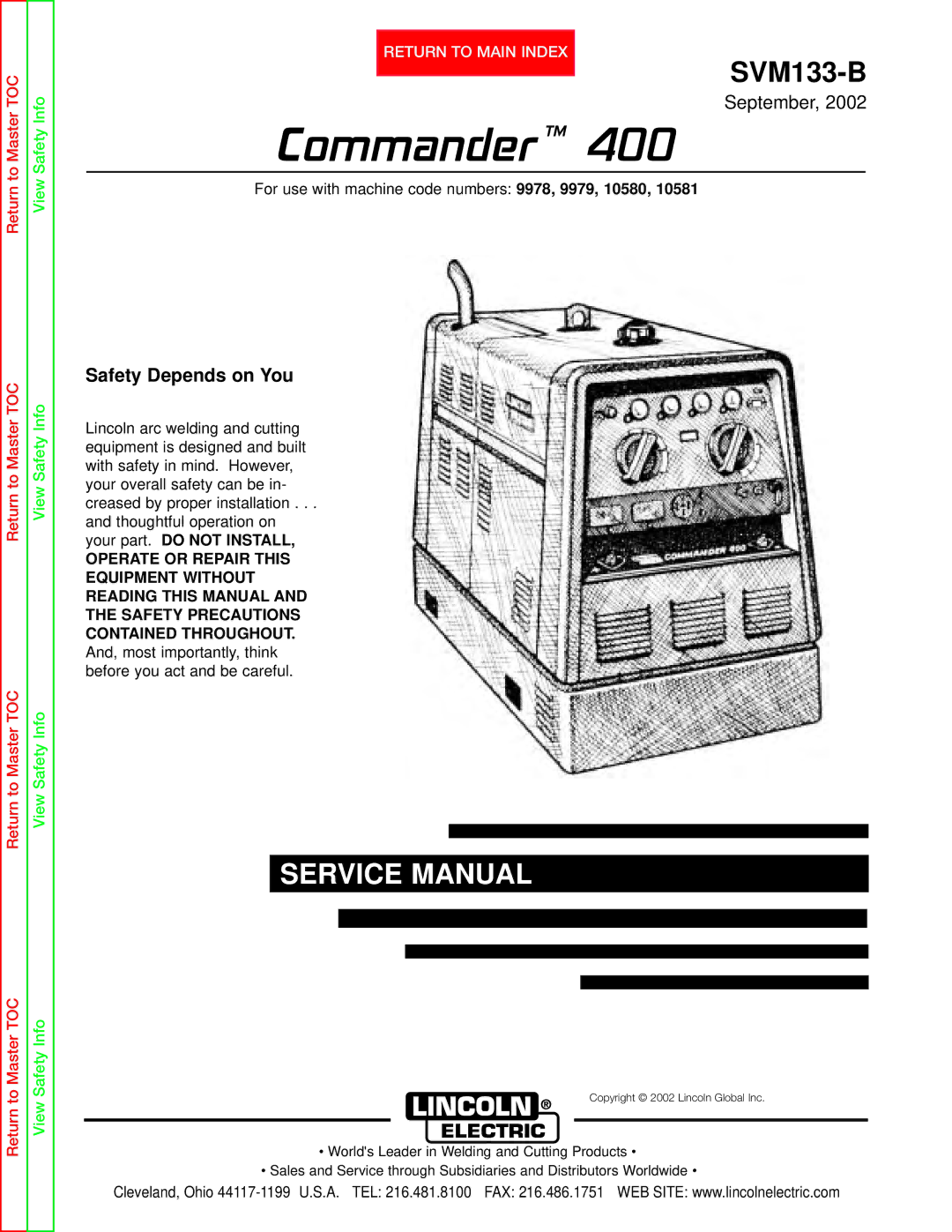 Lincoln Electric SVM133-B service manual Commander TM 