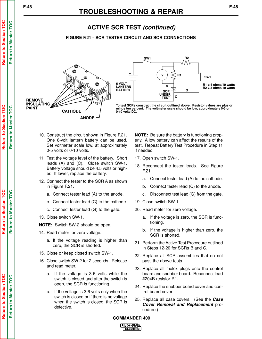 Lincoln Electric SVM133-B service manual Figure F.21 SCR Tester Circuit and SCR Connections 