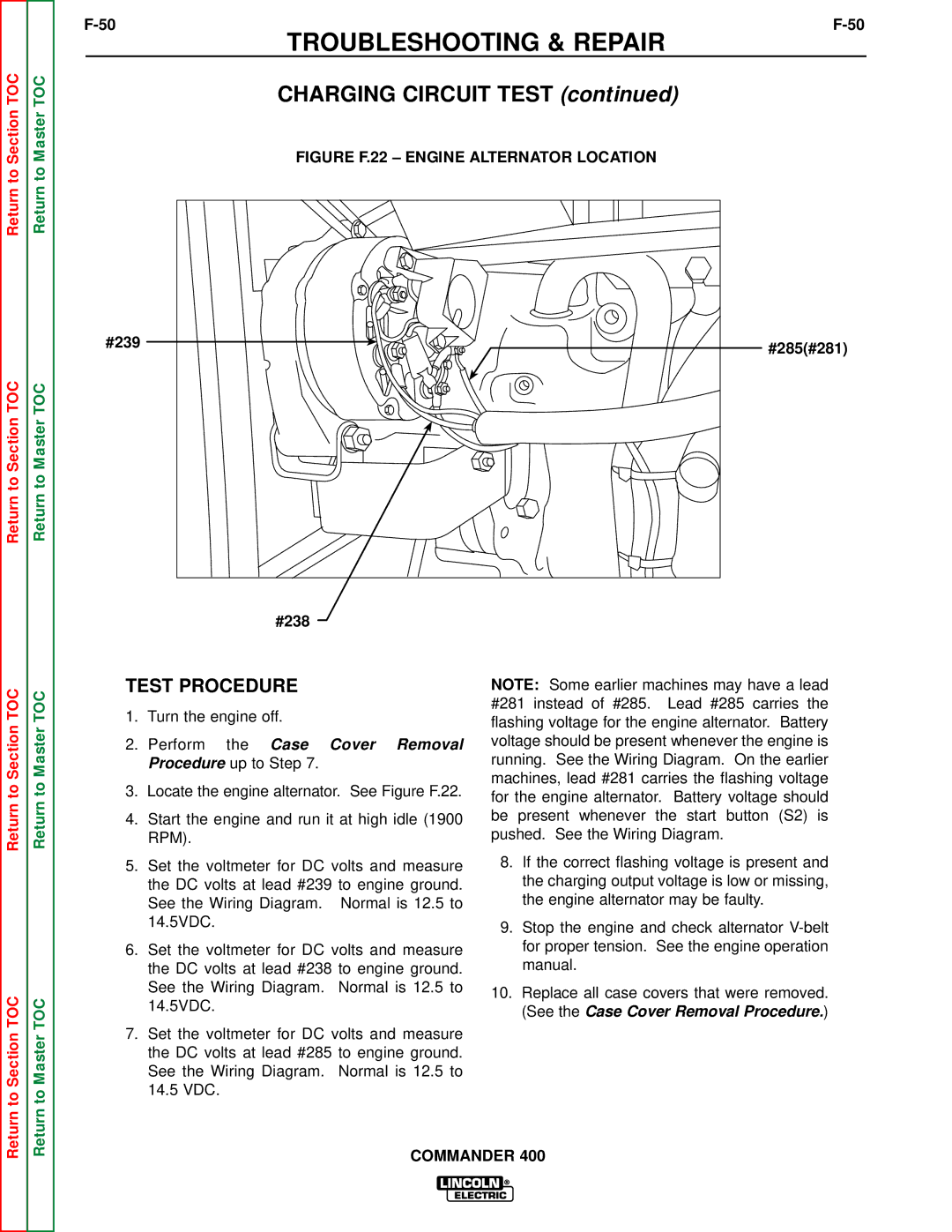 Lincoln Electric SVM133-B service manual Charging Circuit Test, #239 #285#281 #238 