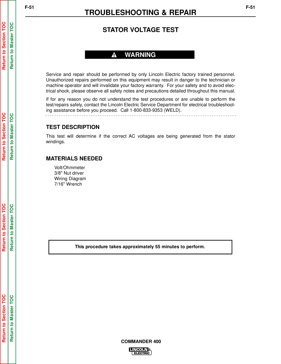 Lincoln Electric SVM133-B service manual Stator Voltage Test 