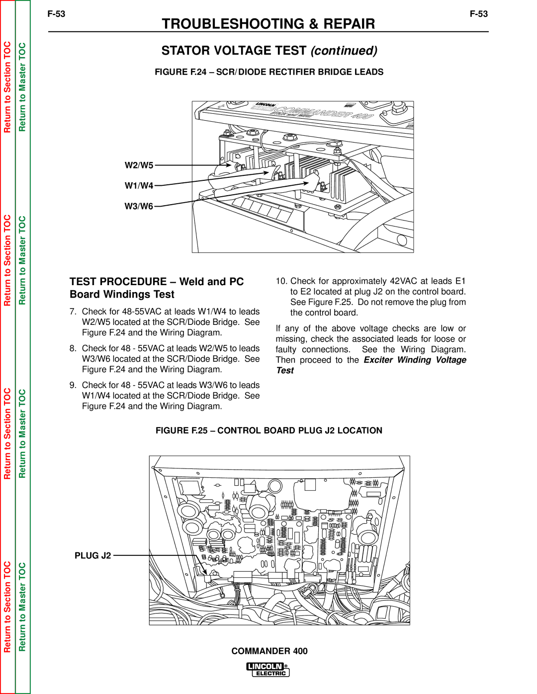 Lincoln Electric SVM133-B service manual W2/W5 W1/W4 W3/W6, Plug J2 Commander 