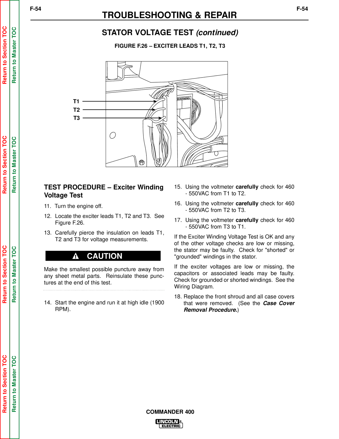 Lincoln Electric SVM133-B service manual Test Procedure Exciter Winding Voltage Test 