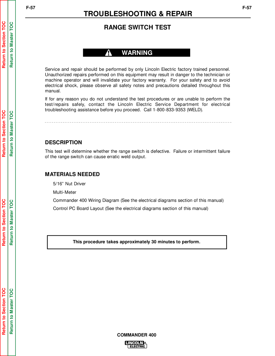 Lincoln Electric SVM133-B service manual Range Switch Test 