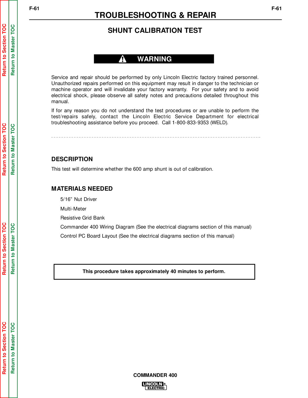 Lincoln Electric SVM133-B service manual Shunt Calibration Test 