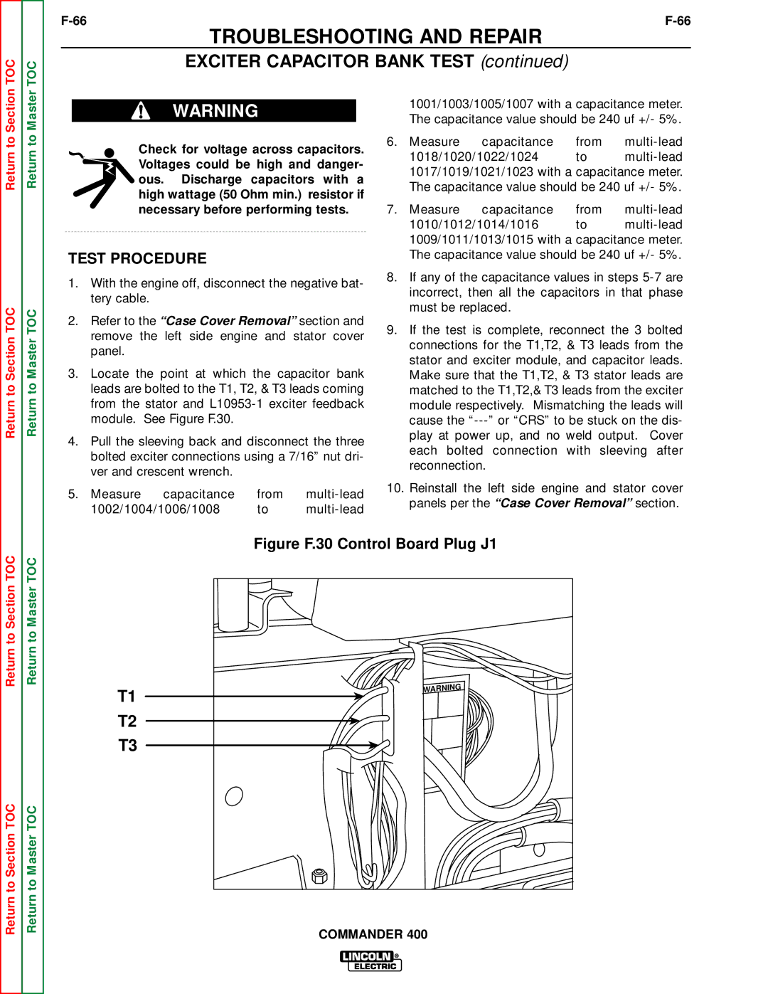 Lincoln Electric SVM133-B service manual Exciter Capacitor Bank Test 