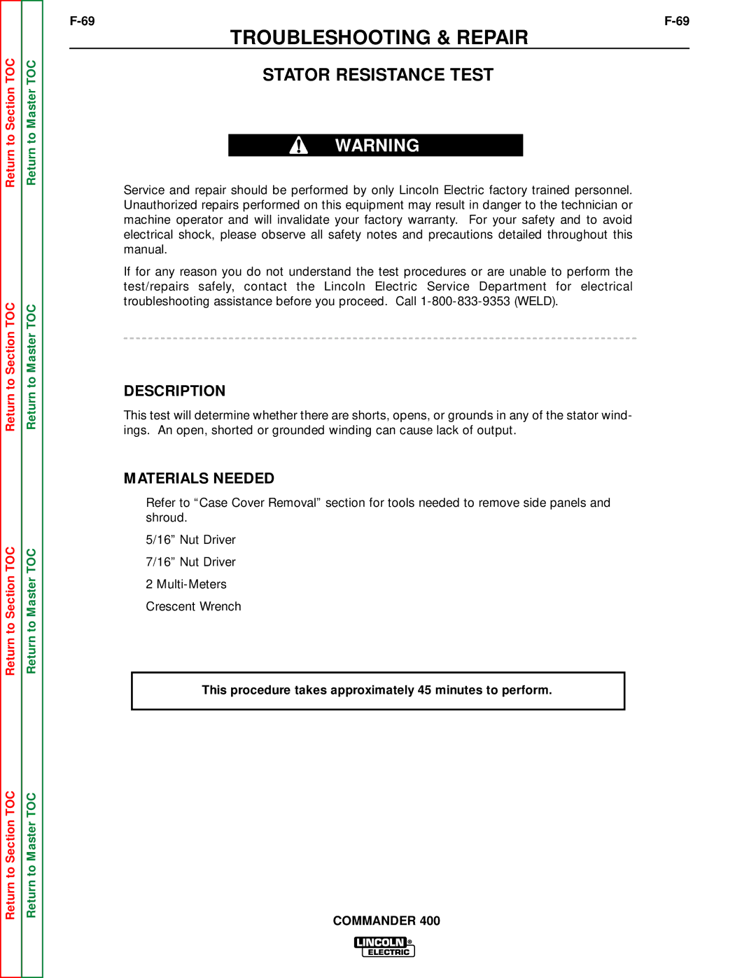 Lincoln Electric SVM133-B service manual Stator Resistance Test 