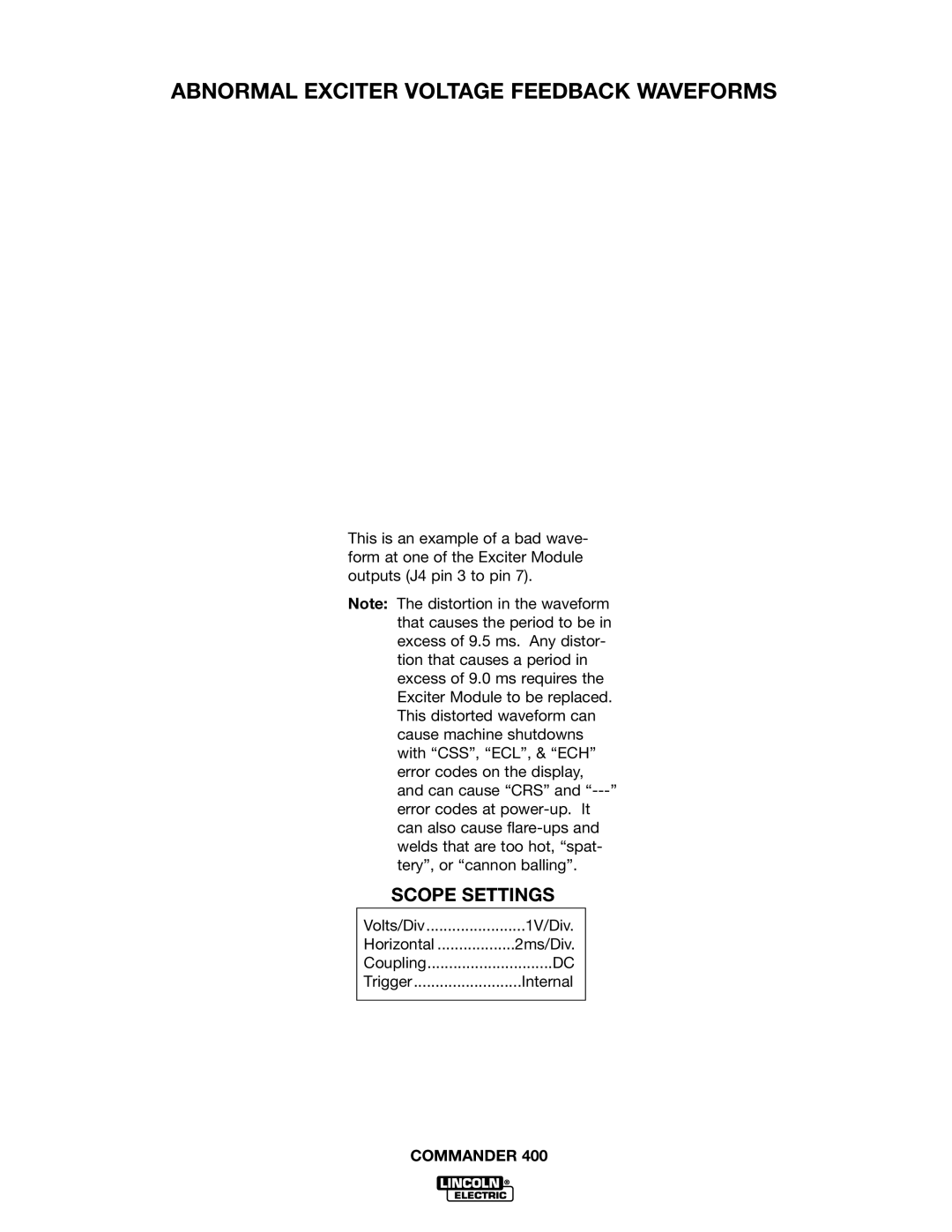 Lincoln Electric SVM133-B service manual Abnormal Exciter Voltage Feedback Waveforms 