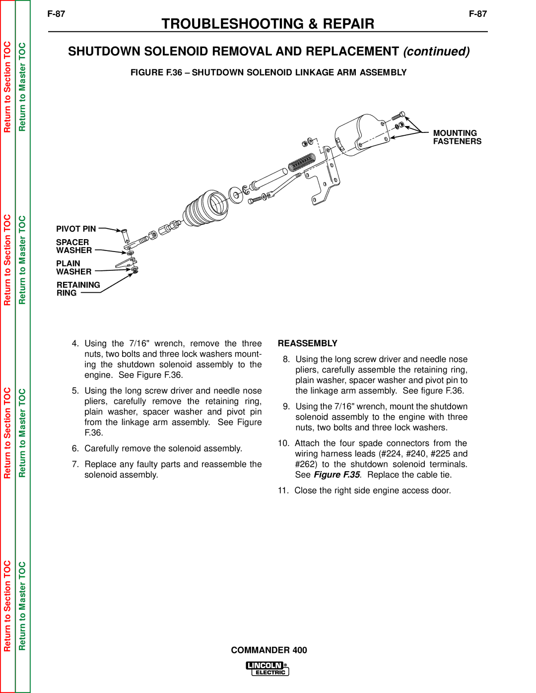 Lincoln Electric SVM133-B service manual Figure F.36 Shutdown Solenoid Linkage ARM Assembly 