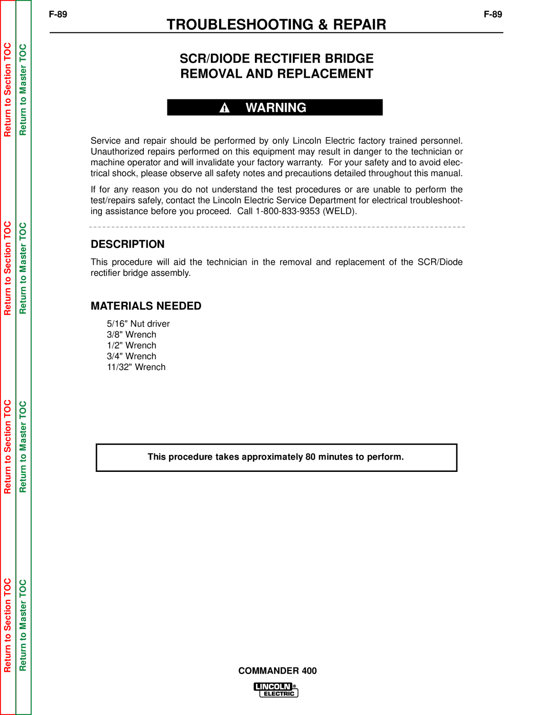 Lincoln Electric SVM133-B service manual SCR/DIODE Rectifier Bridge Removal and Replacement, Description 