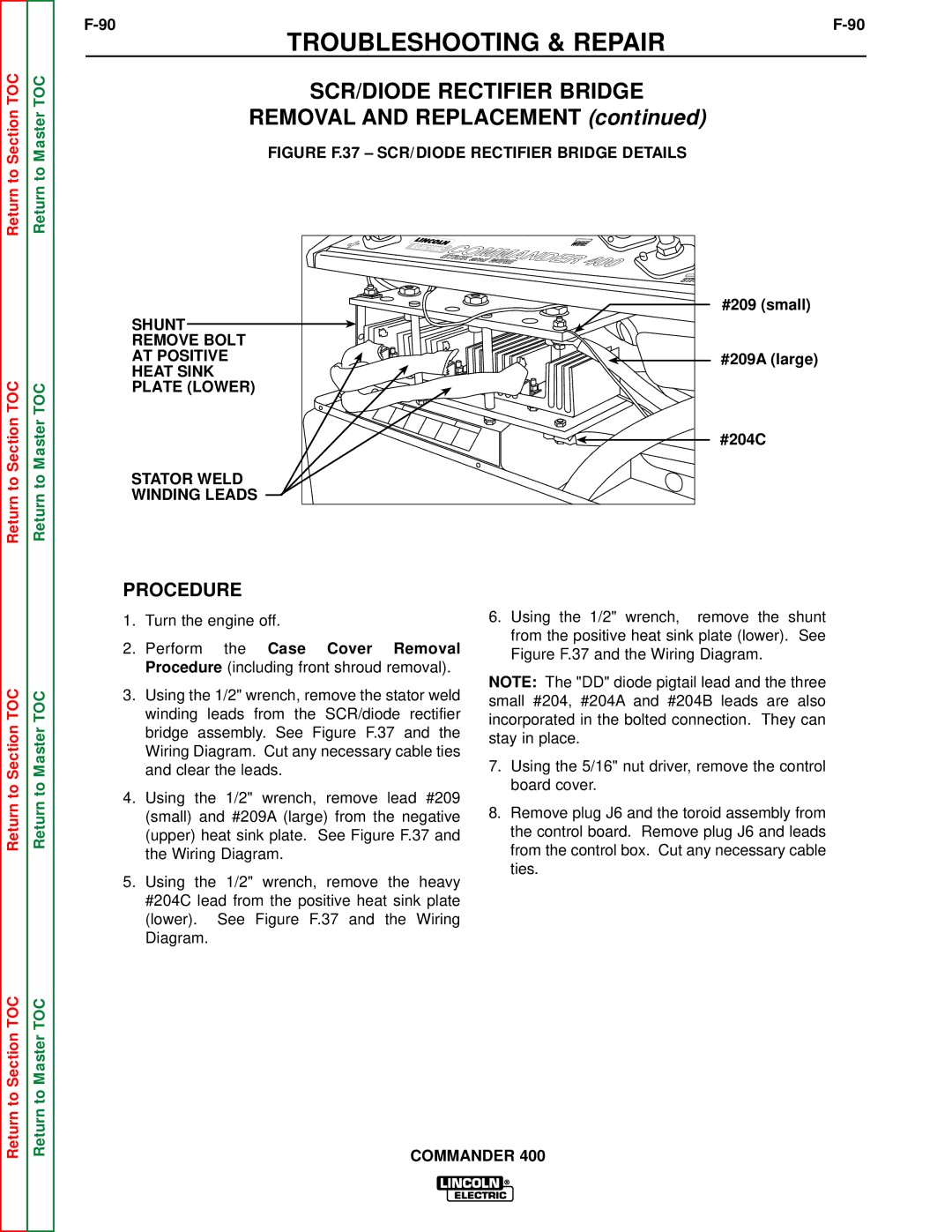 Lincoln Electric SVM133-B service manual SCR/DIODE Rectifier Bridge, Removal and Replacement, Shunt Remove Bolt AT Positive 