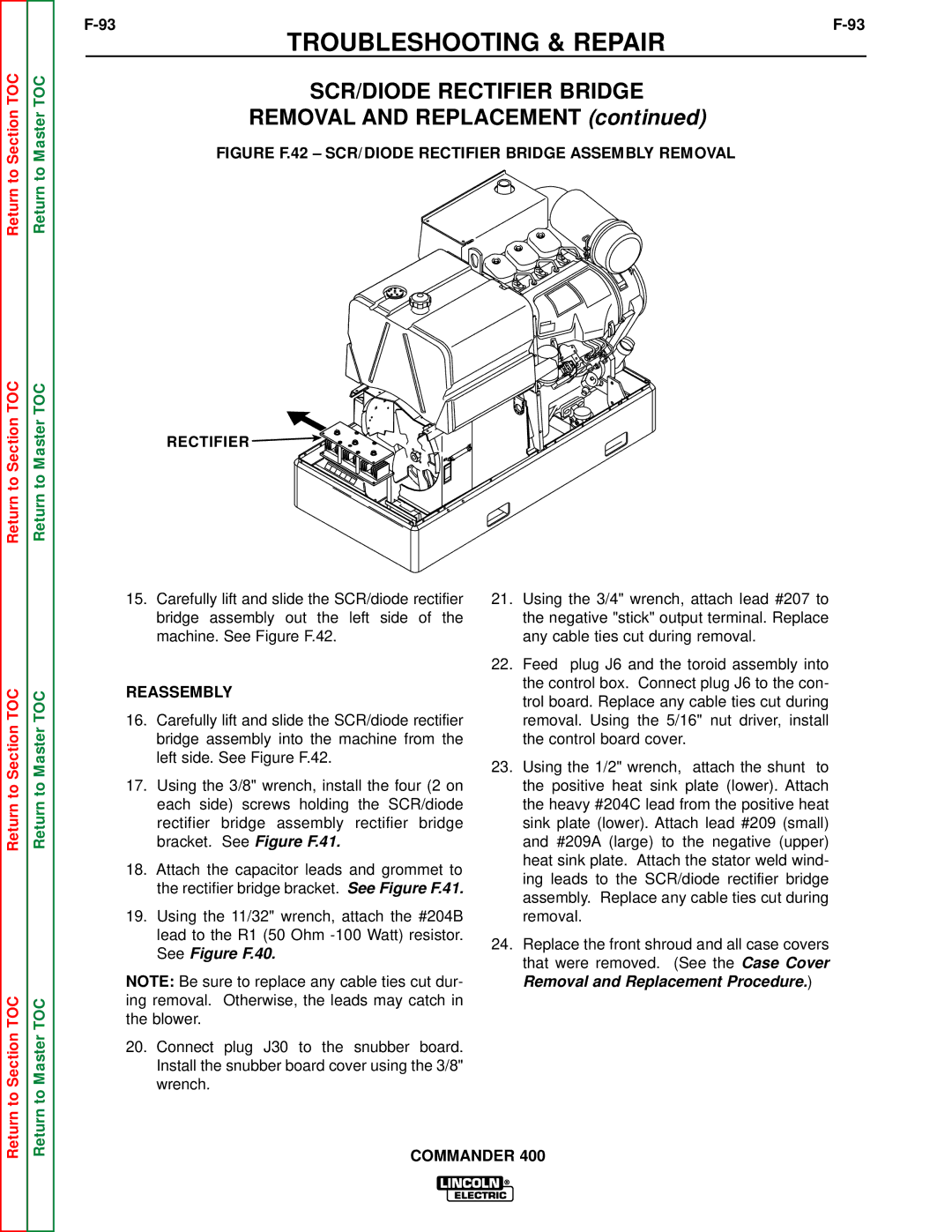 Lincoln Electric SVM133-B service manual Figure F.42 SCR/DIODE Rectifier Bridge Assembly Removal 