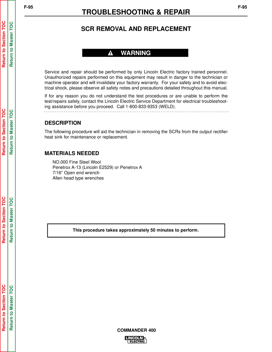 Lincoln Electric SVM133-B service manual SCR Removal and Replacement, Description 