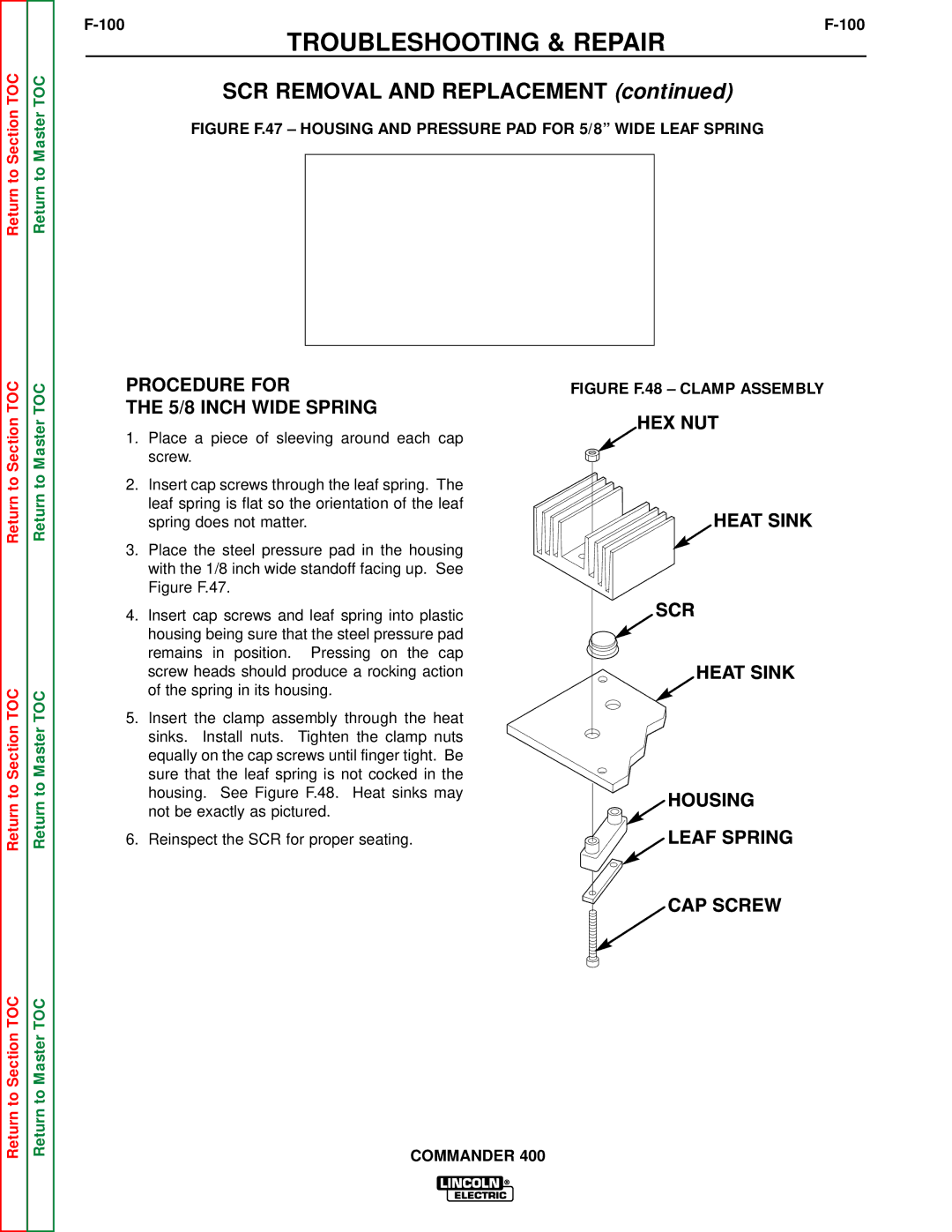 Lincoln Electric SVM133-B service manual Procedure for, 5/8 Inch Wide Spring, 100 