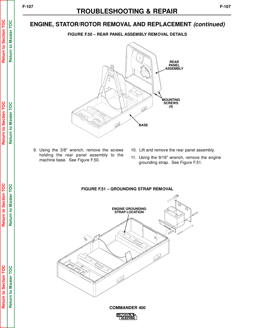 Lincoln Electric SVM133-B service manual 107, Figure F.50 Rear Panel Assembly Removal Details 