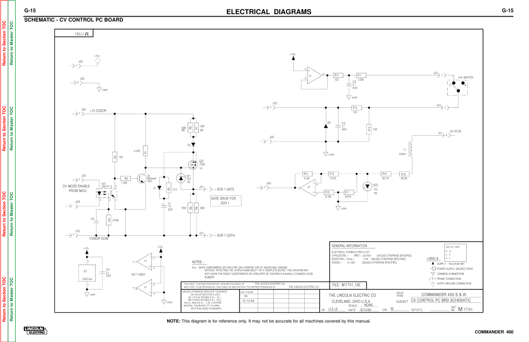 Lincoln Electric SVM133-B service manual Schematic CV Control PC Board, +15 Cvscr 