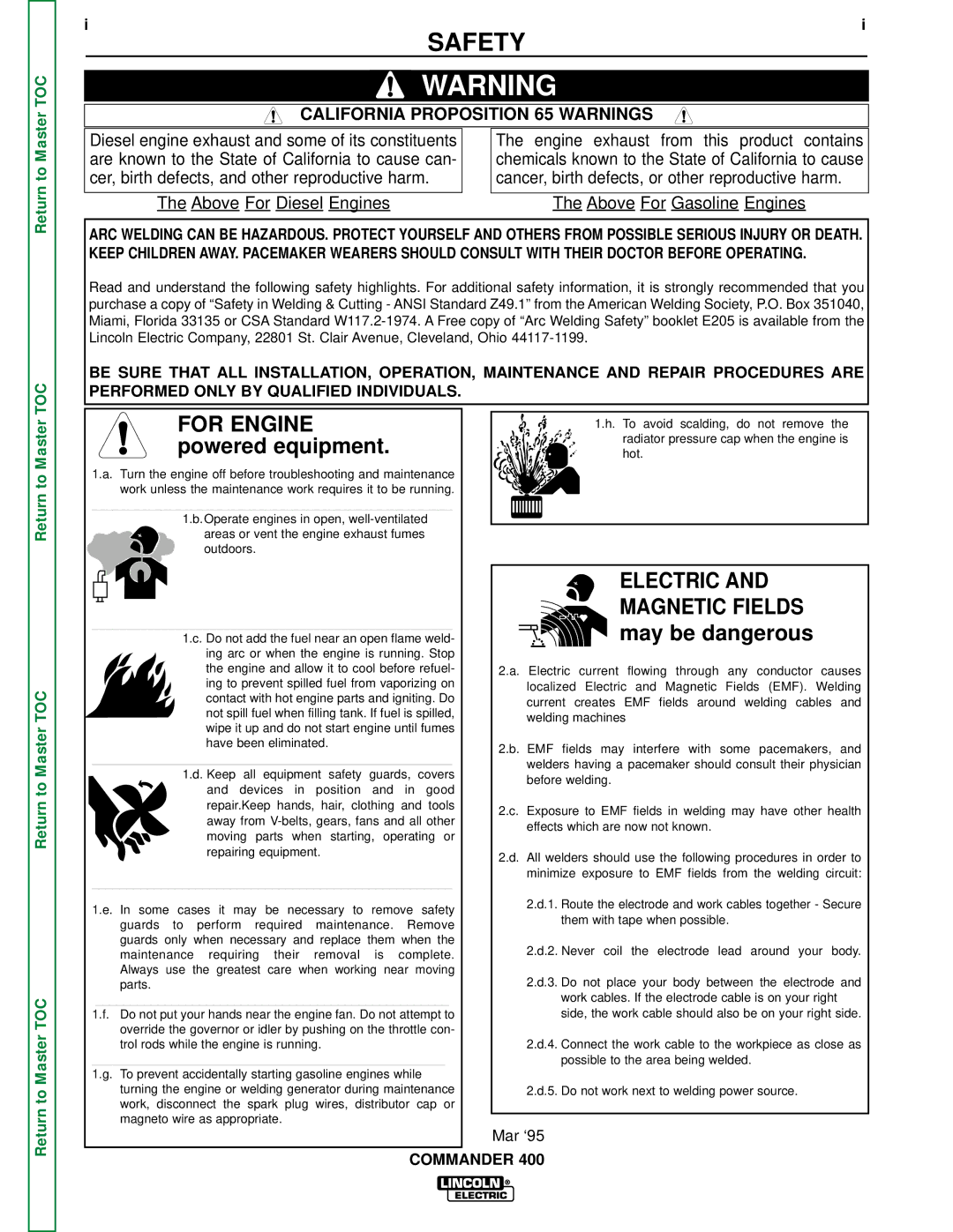 Lincoln Electric SVM133-B service manual Safety, Commander 