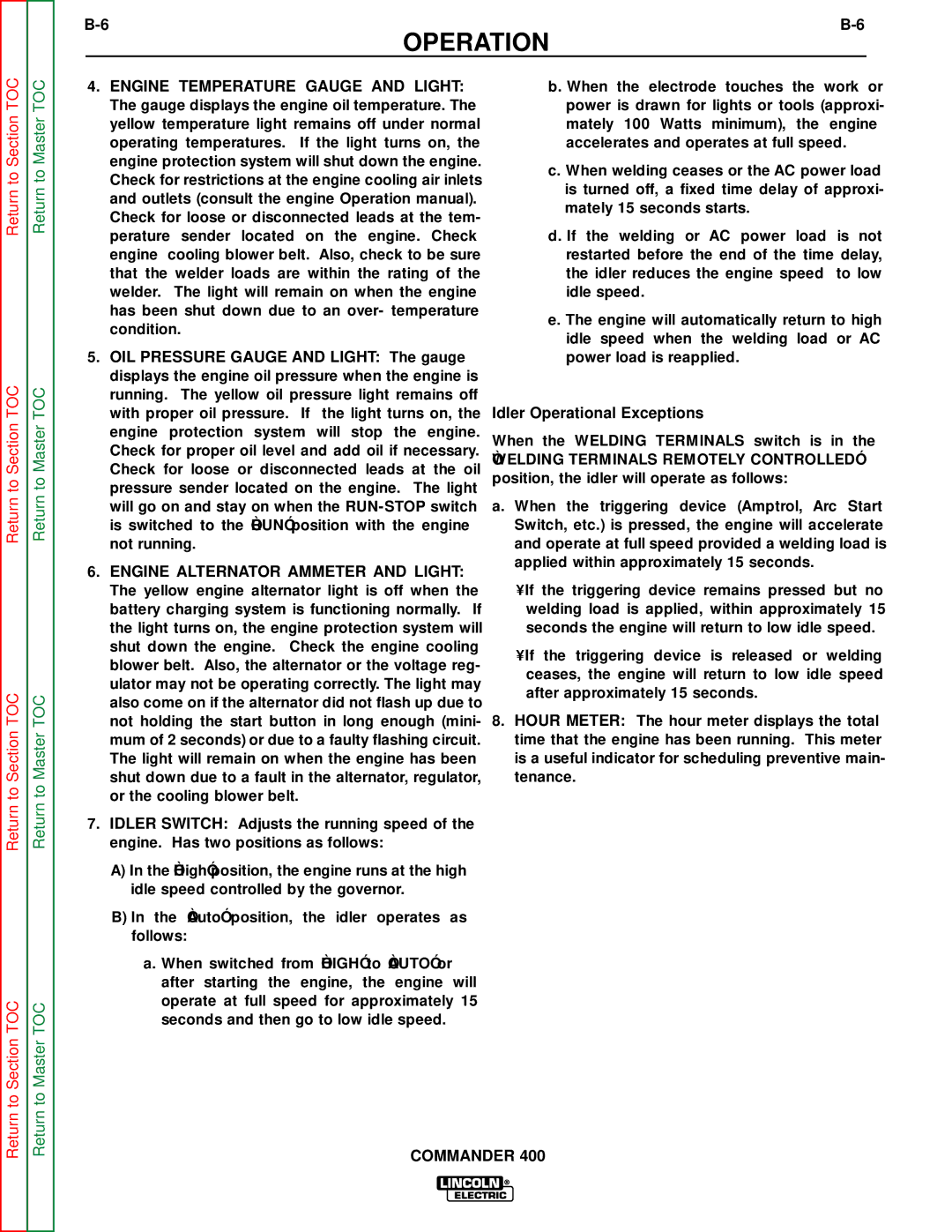 Lincoln Electric SVM133-B service manual Idler Operational Exceptions 