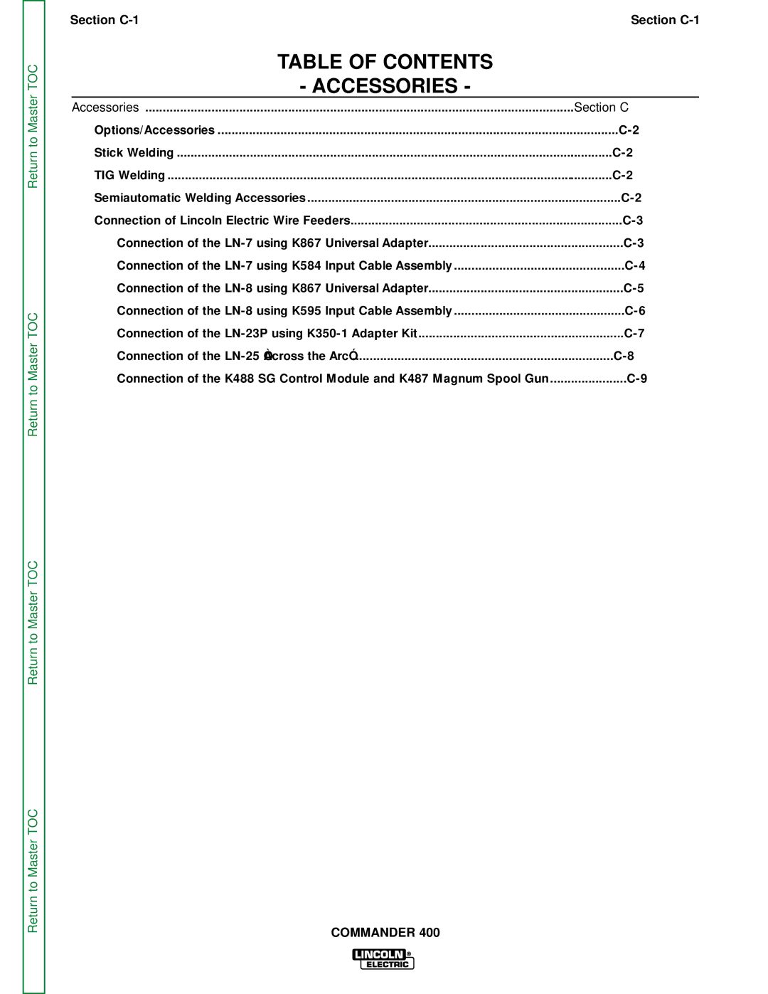 Lincoln Electric SVM133-B service manual Table of Contents Accessories 