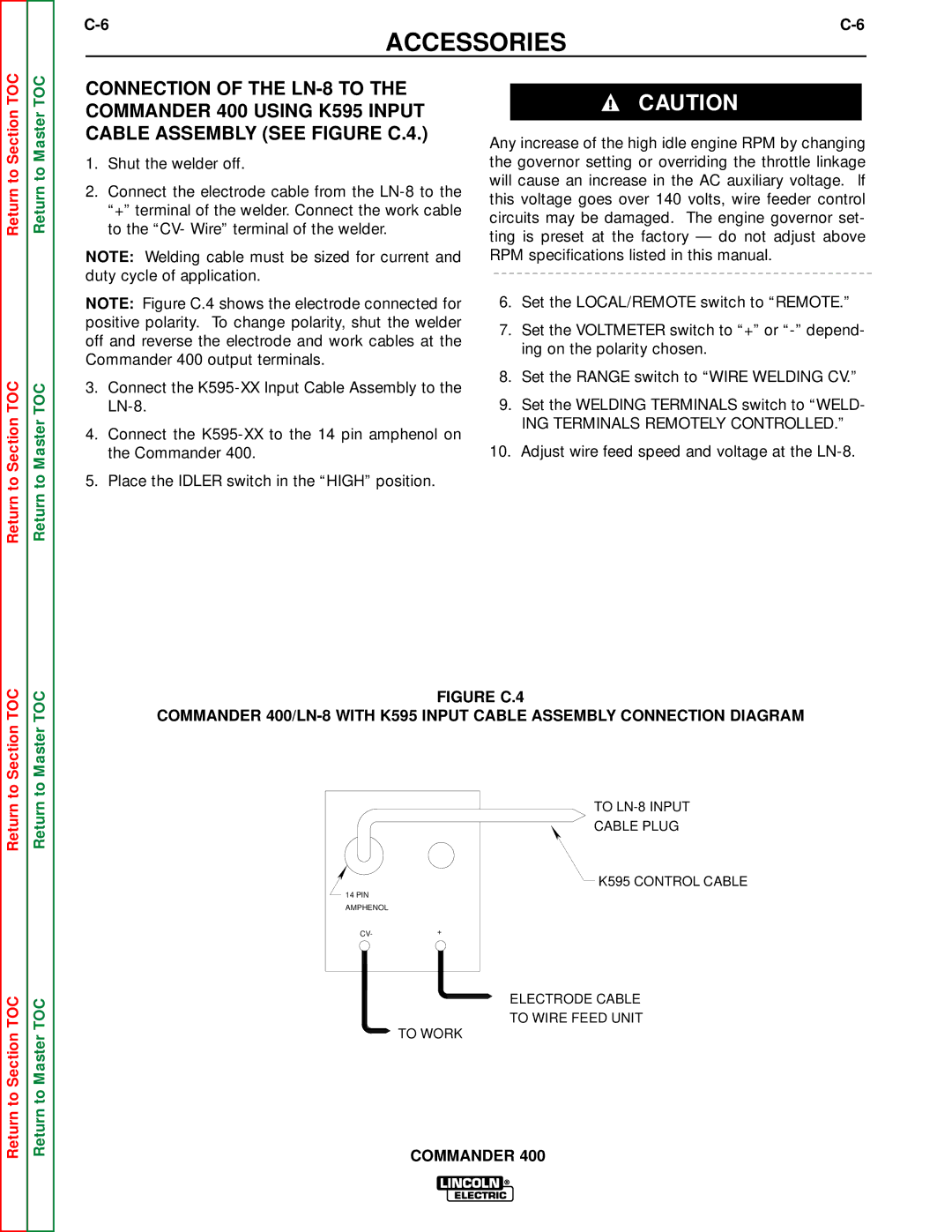 Lincoln Electric SVM133-B service manual Adjust wire feed speed and voltage at the LN-8 