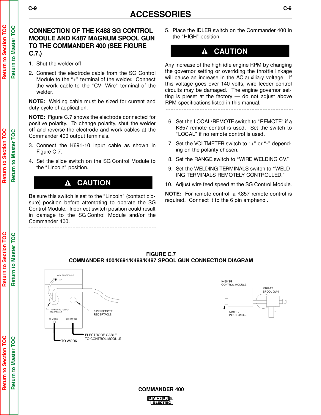 Lincoln Electric SVM133-B service manual Adjust wire feed speed at the SG Control Module 