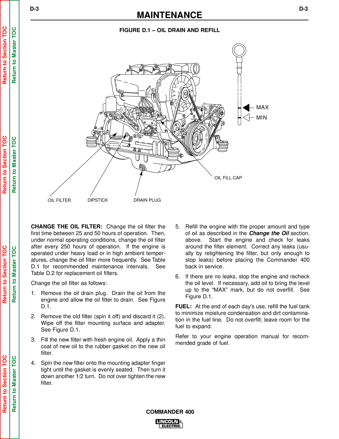 Lincoln Electric SVM133-B service manual Figure D.1 OIL Drain and Refill 