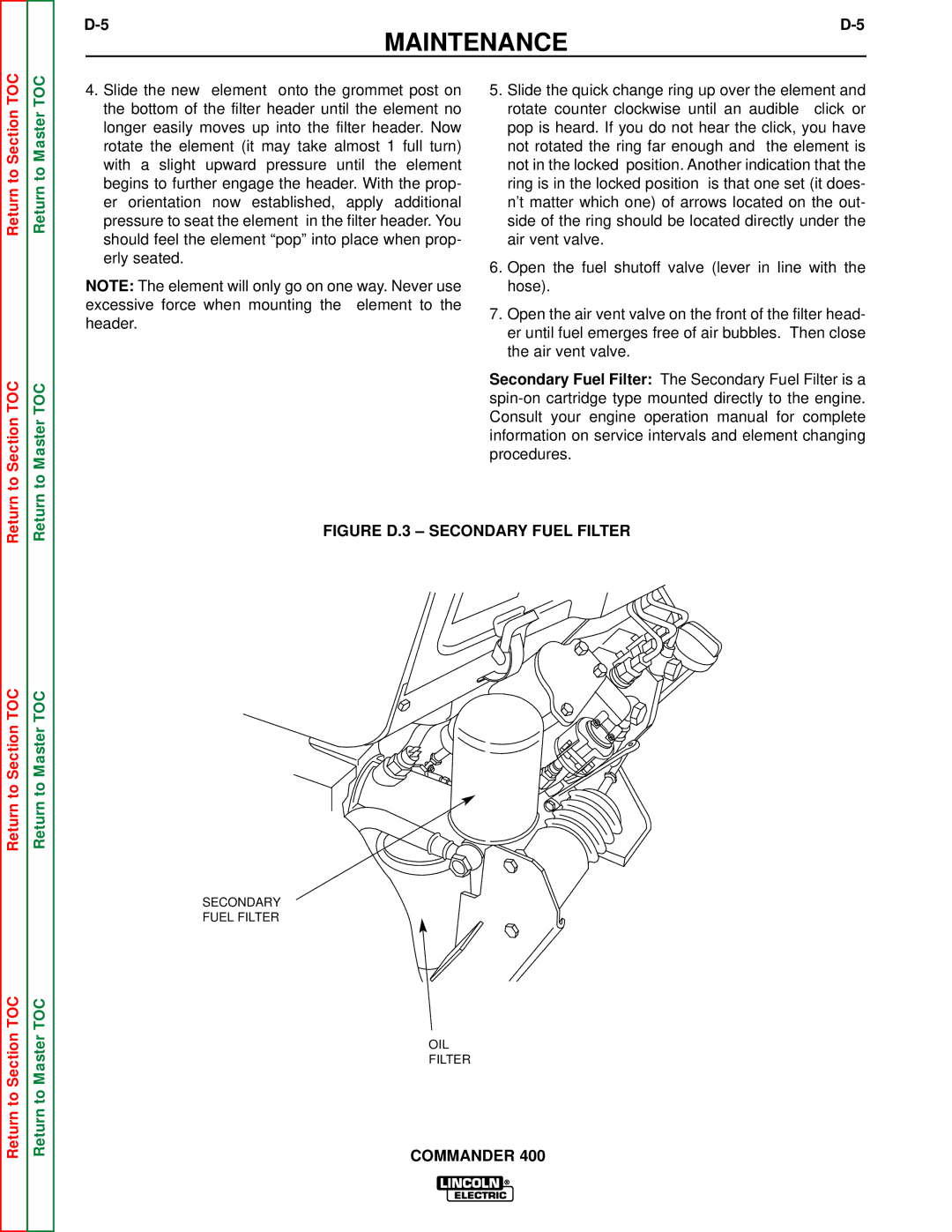 Lincoln Electric SVM133-B service manual Figure D.3 Secondary Fuel Filter 