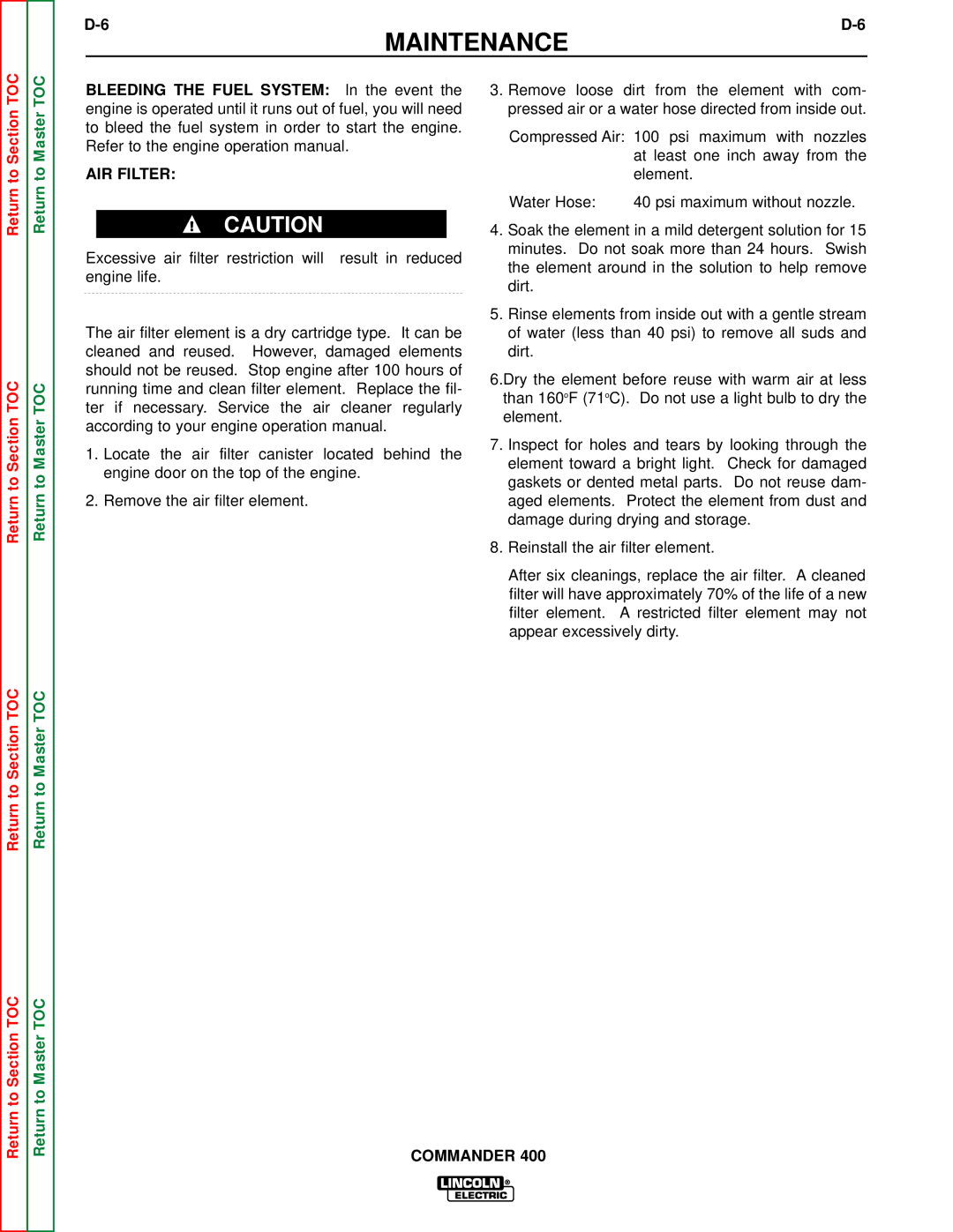 Lincoln Electric SVM133-B service manual AIR Filter 