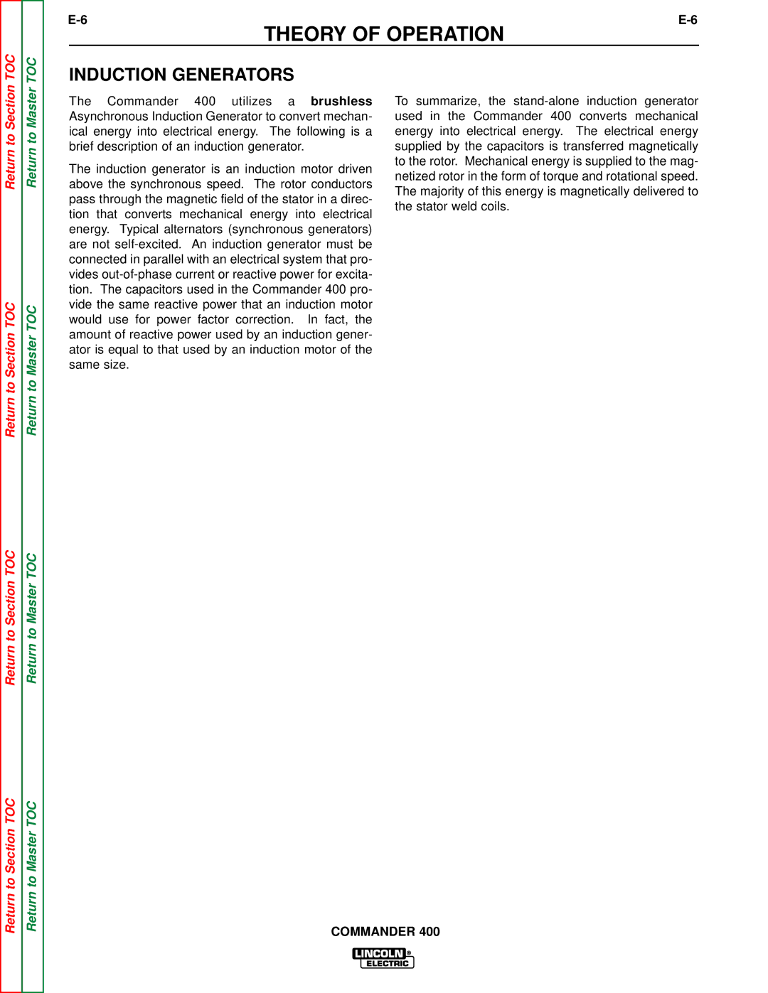 Lincoln Electric SVM133-B service manual Induction Generators 