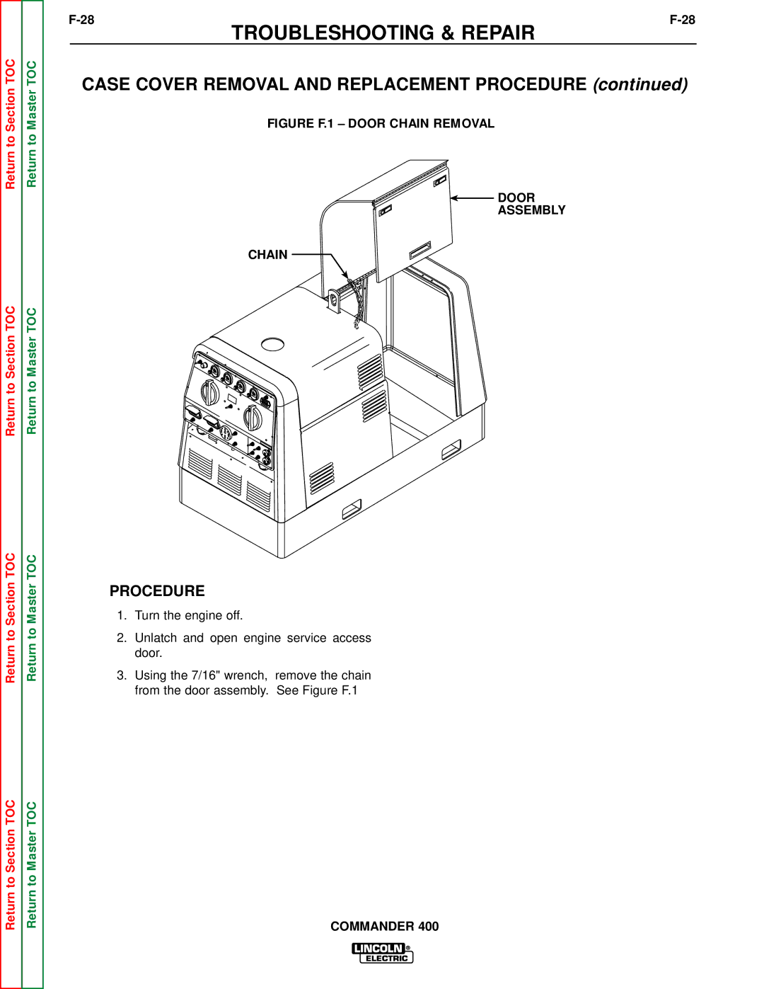 Lincoln Electric SVM133-B service manual Case Cover Removal and Replacement Procedure 