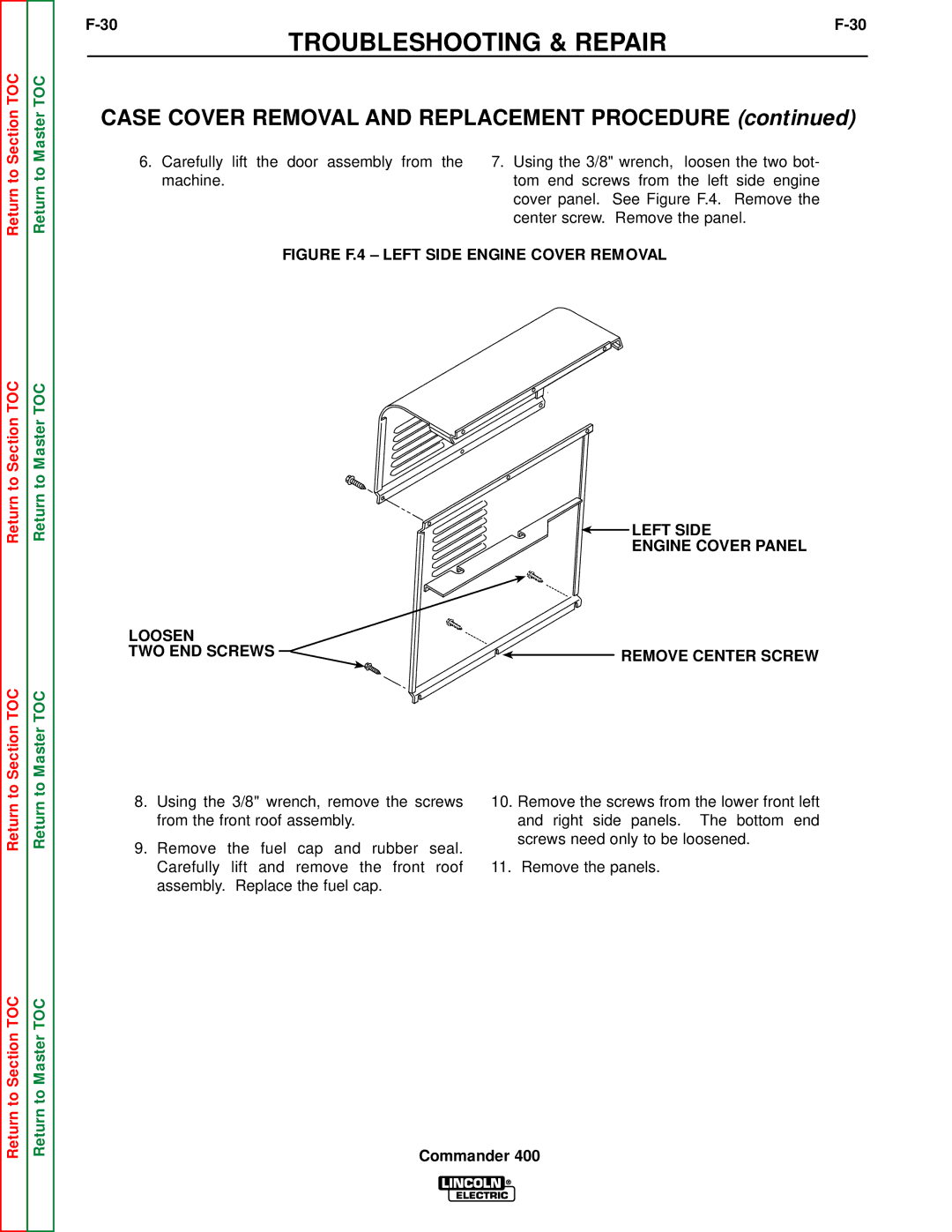 Lincoln Electric SVM133-B service manual Figure F.4 Left Side Engine Cover Removal 