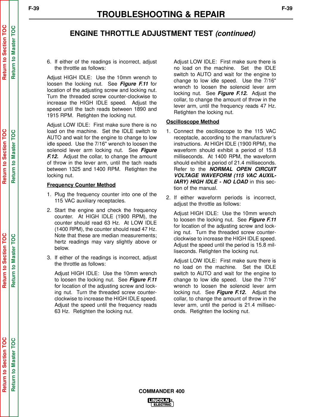 Lincoln Electric SVM133-B service manual Frequency Counter Method, Oscilloscope Method 