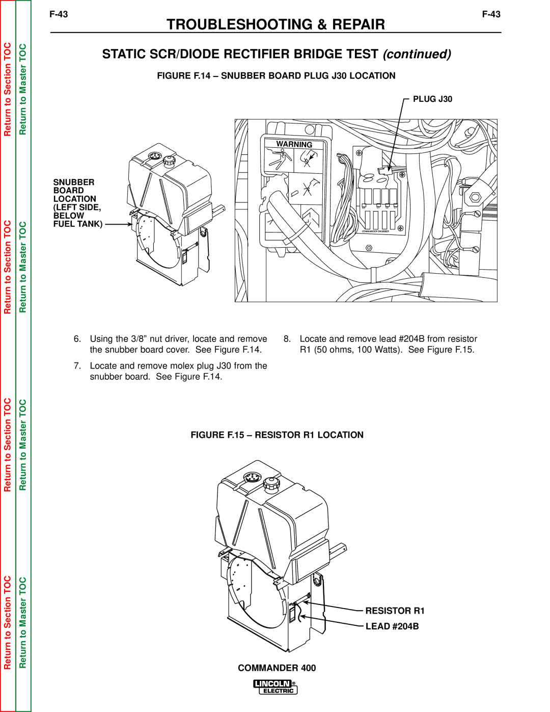 Lincoln Electric SVM133-B service manual Figure F.14 Snubber Board Plug J30 Location, Figure F.15 Resistor R1 Location 