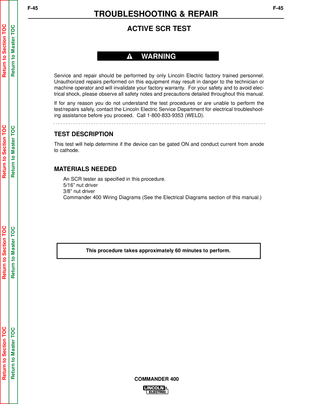 Lincoln Electric SVM133-B service manual Active SCR Test, Test Description 