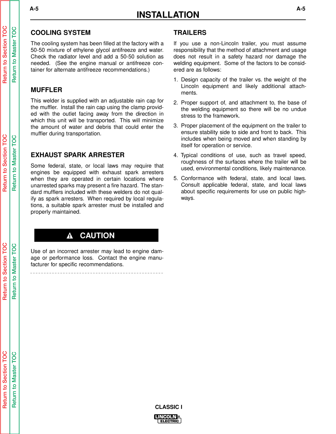 Lincoln Electric SVM134-A service manual Cooling System, Muffler, Exhaust Spark Arrester, Trailers 