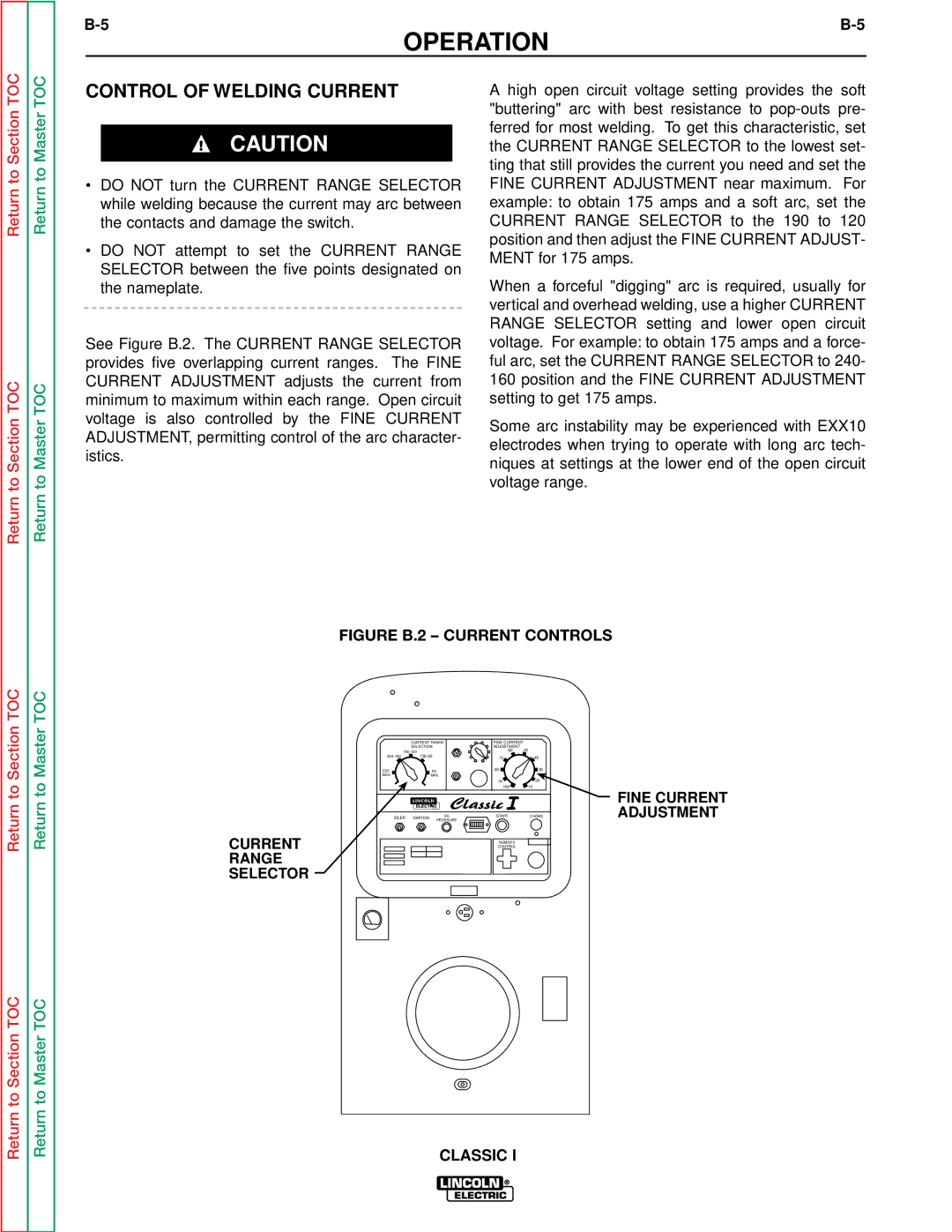 Lincoln Electric SVM134-A service manual Control of Welding Current, Figure B.2 Current Controls 