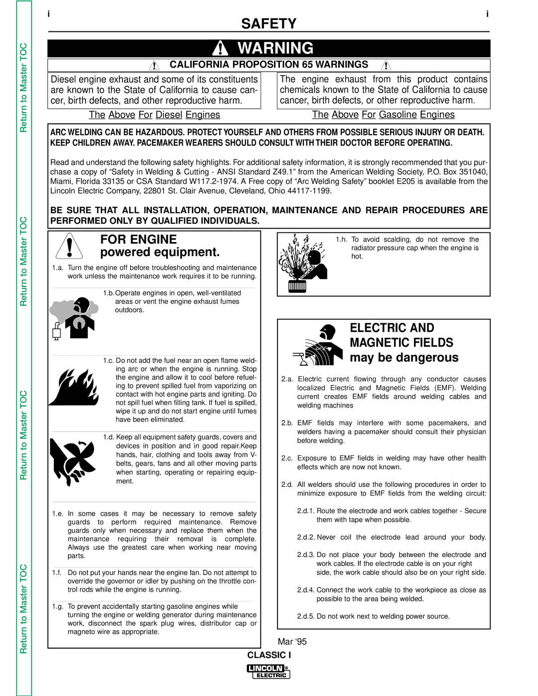 Lincoln Electric SVM134-A service manual Safety, California Proposition 65 Warnings 