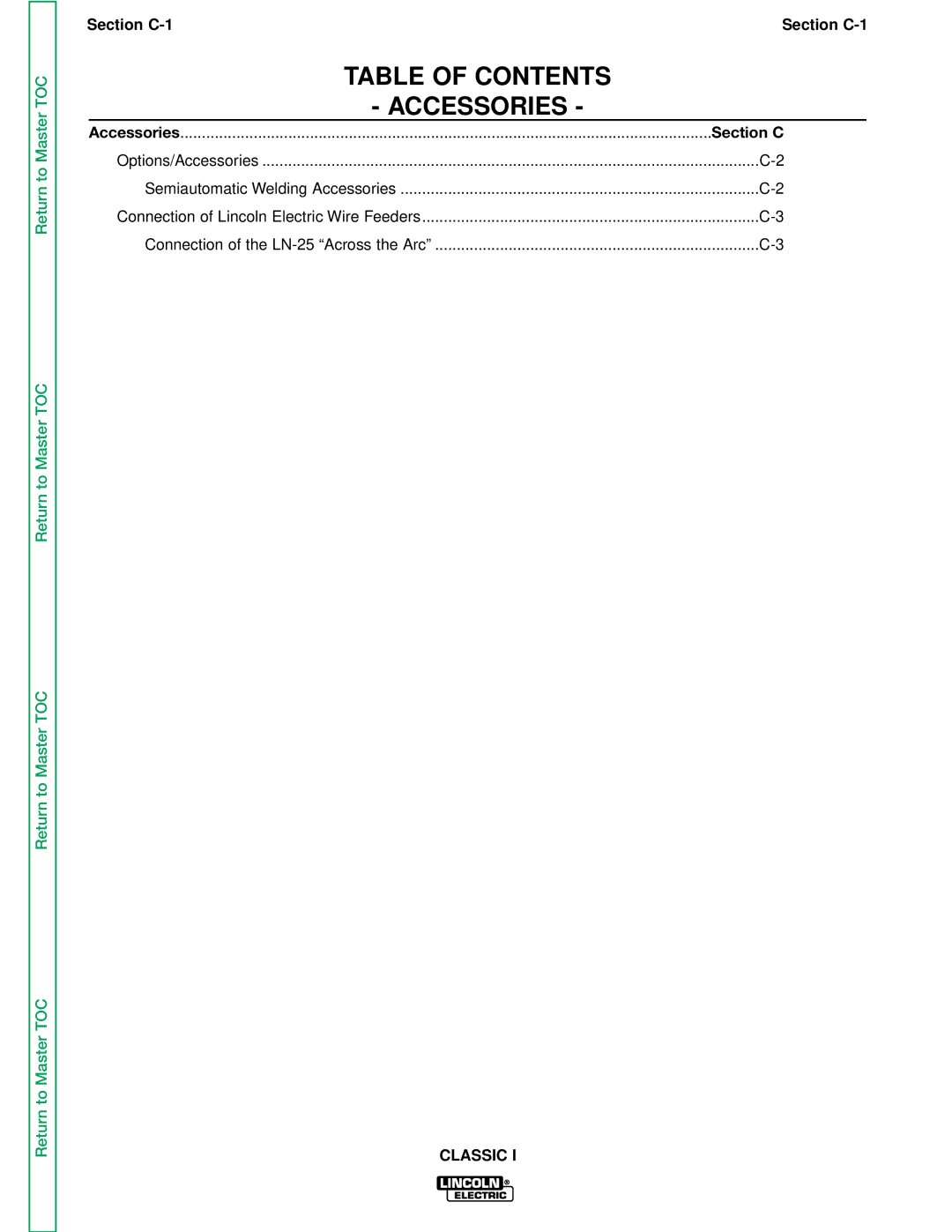 Lincoln Electric SVM134-A service manual Table of Contents Accessories 