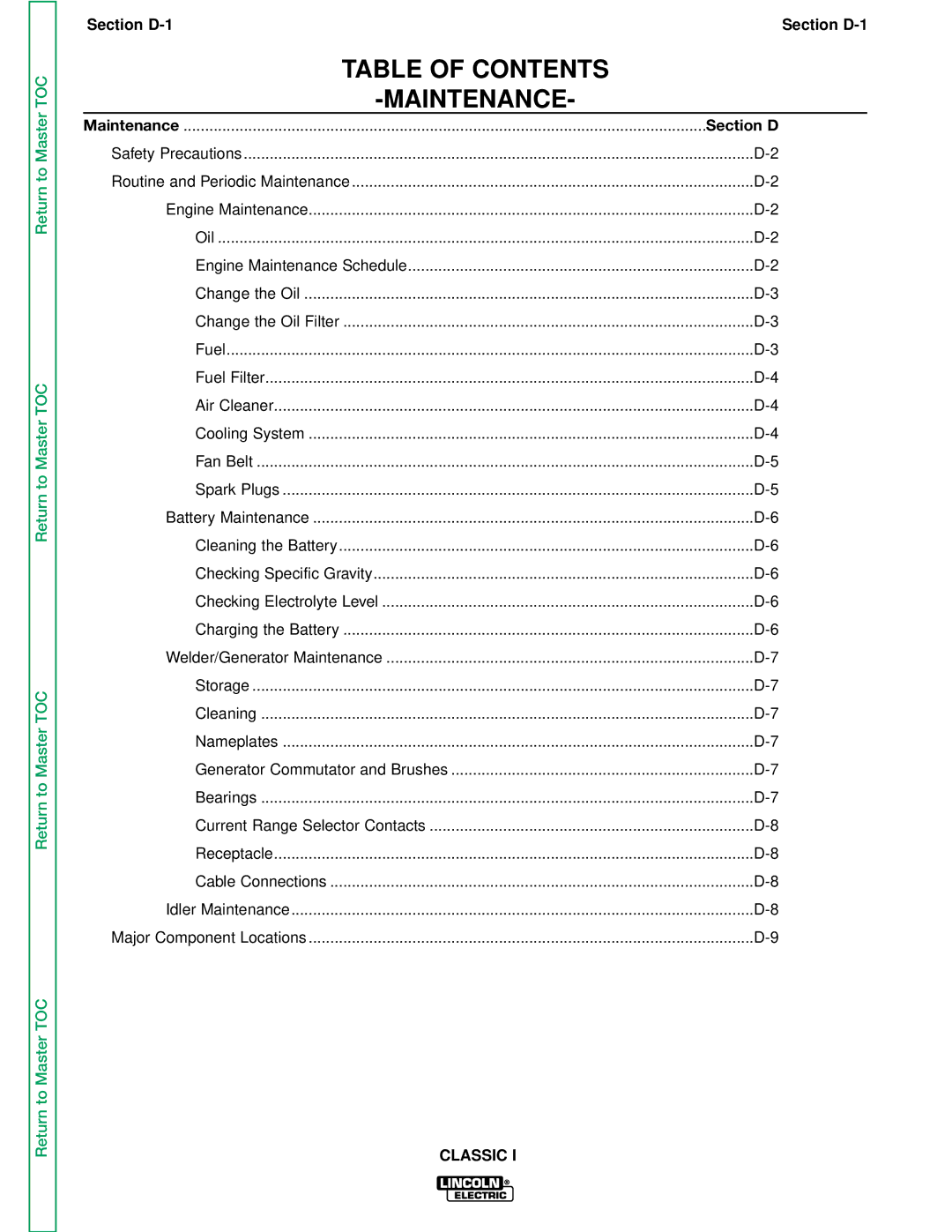 Lincoln Electric SVM134-A service manual Table of Contents Maintenance 