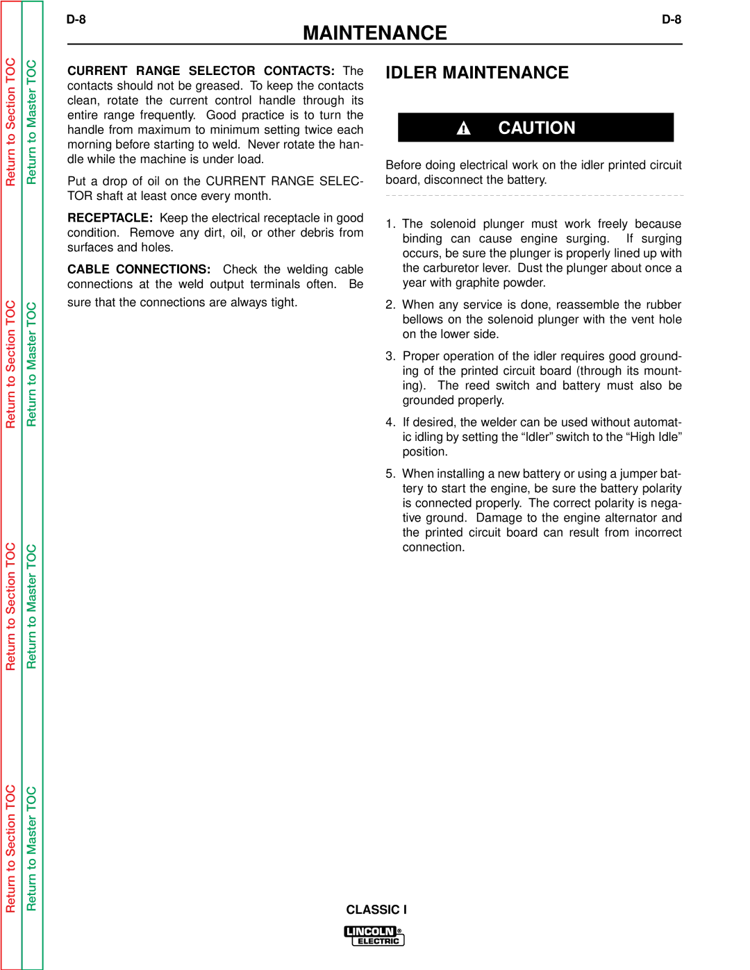 Lincoln Electric SVM134-A service manual Idler Maintenance 