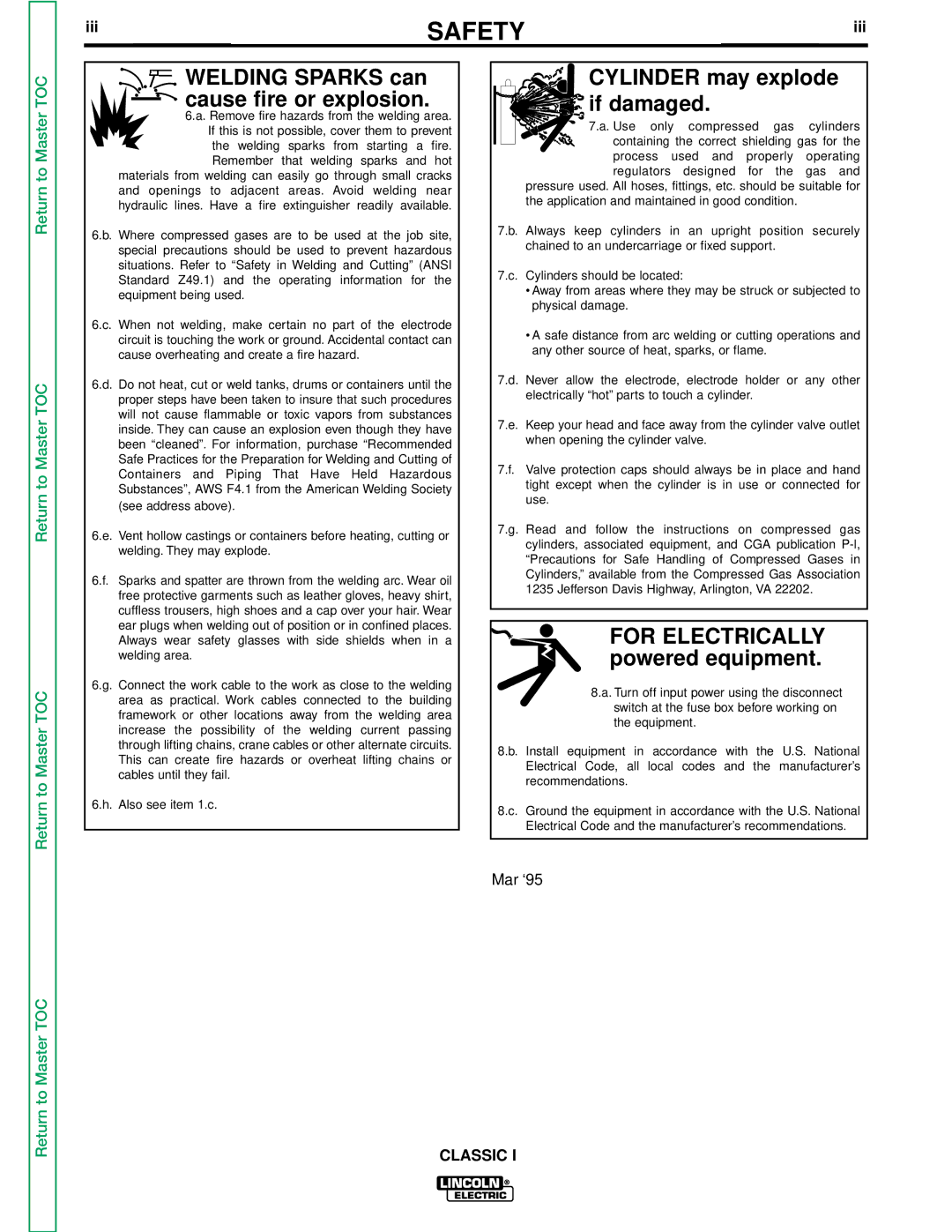 Lincoln Electric SVM134-A service manual Welding Sparks can cause fire or explosion, Iii 