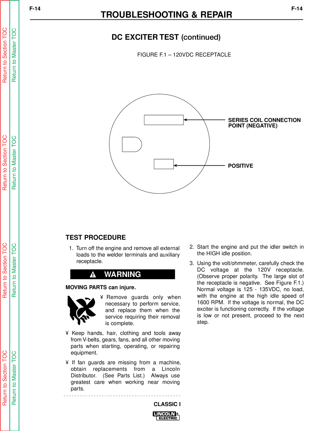 Lincoln Electric SVM134-A service manual DC Exciter Test, Test Procedure 