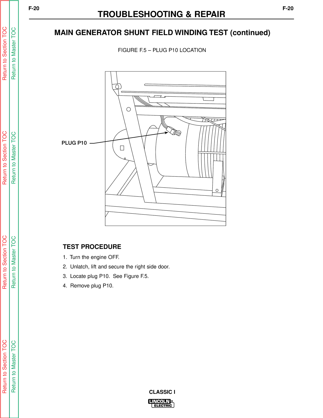 Lincoln Electric SVM134-A service manual Main Generator Shunt Field Winding Test 