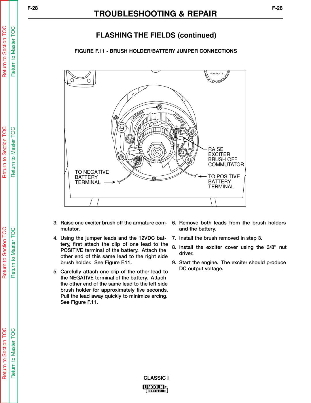 Lincoln Electric SVM134-A service manual Figure F.11 Brush HOLDER/BATTERY Jumper Connections 