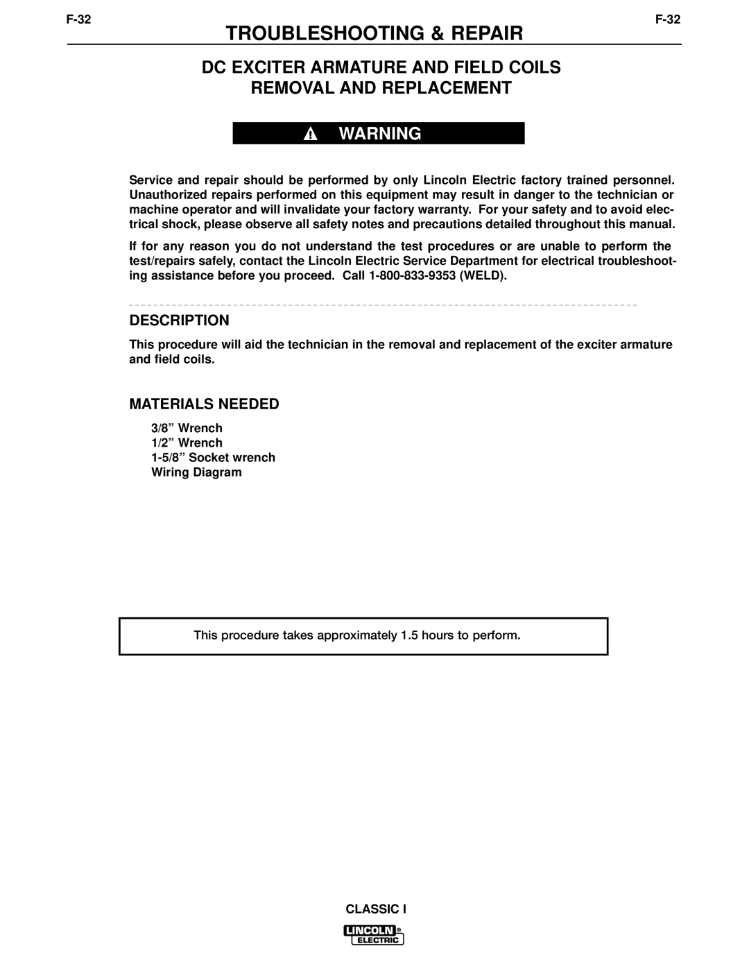 Lincoln Electric SVM134-A service manual DC Exciter Armature and Field Coils Removal and Replacement, Description 