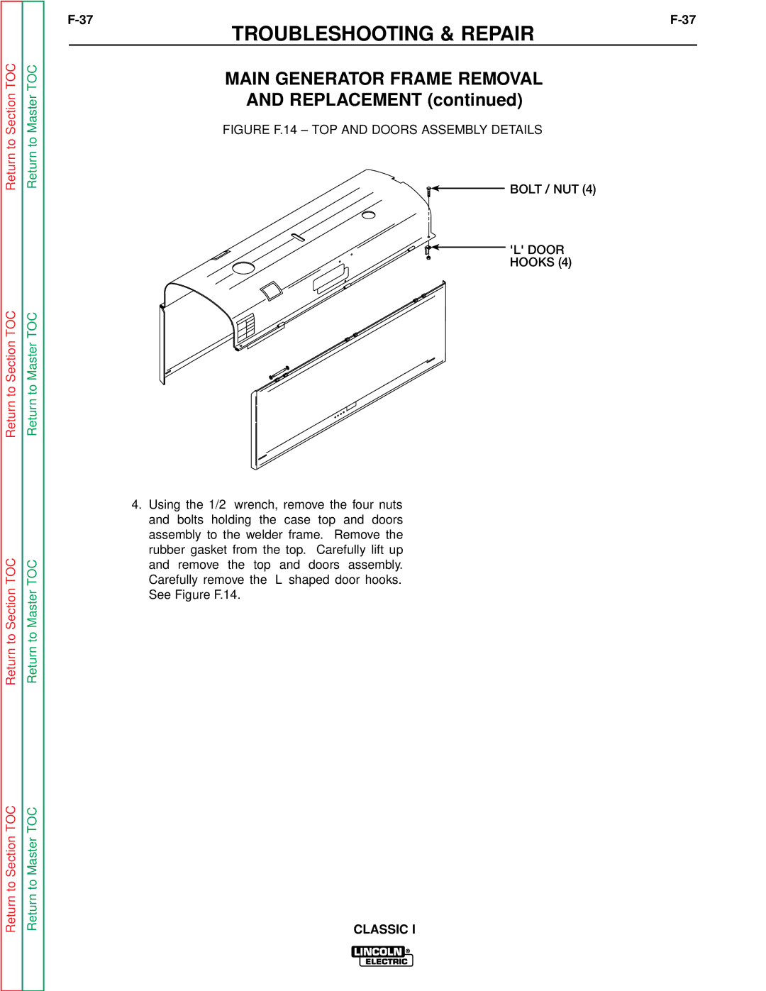 Lincoln Electric SVM134-A service manual Main Generator Frame Removal, Bolt / NUT 