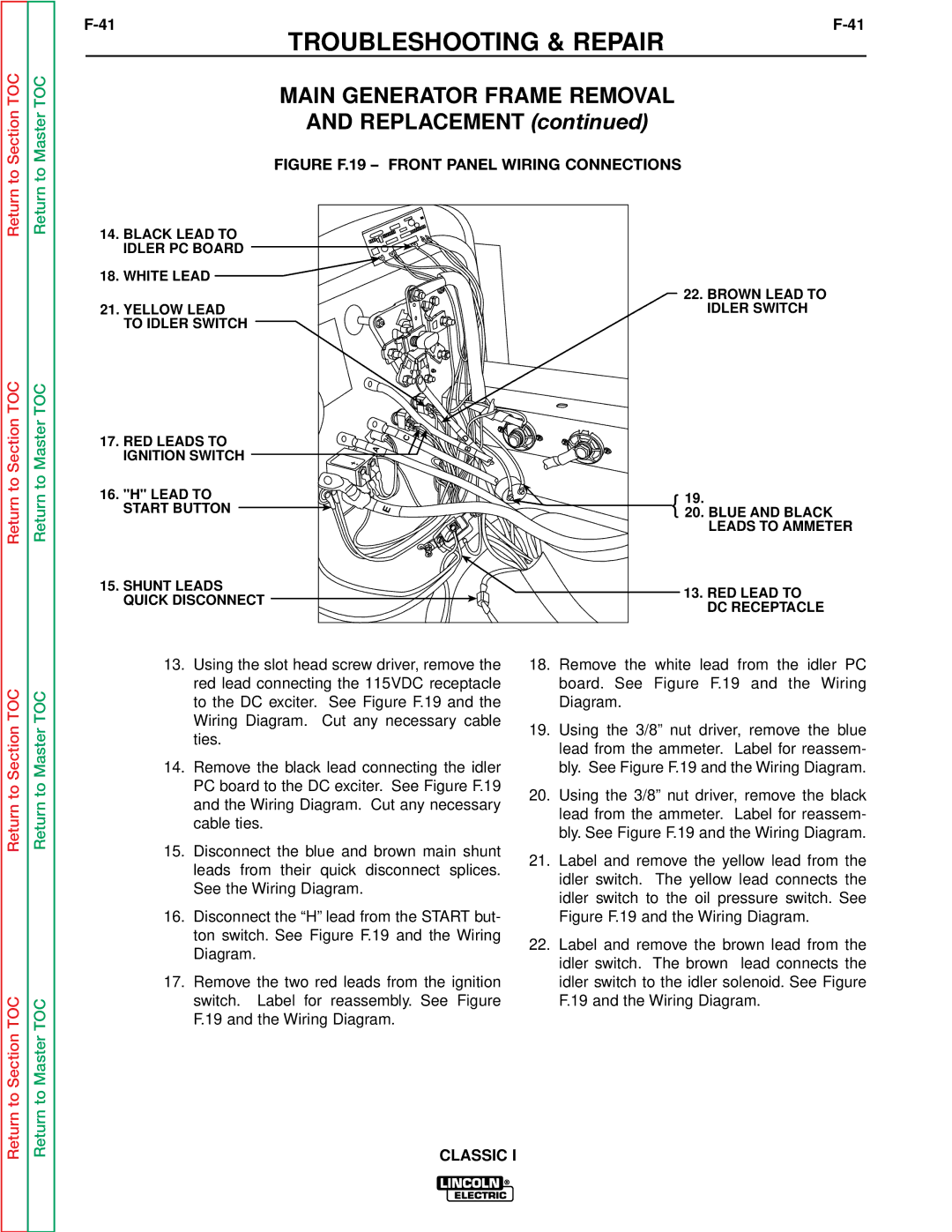 Lincoln Electric SVM134-A service manual Main Generator Frame Removal 