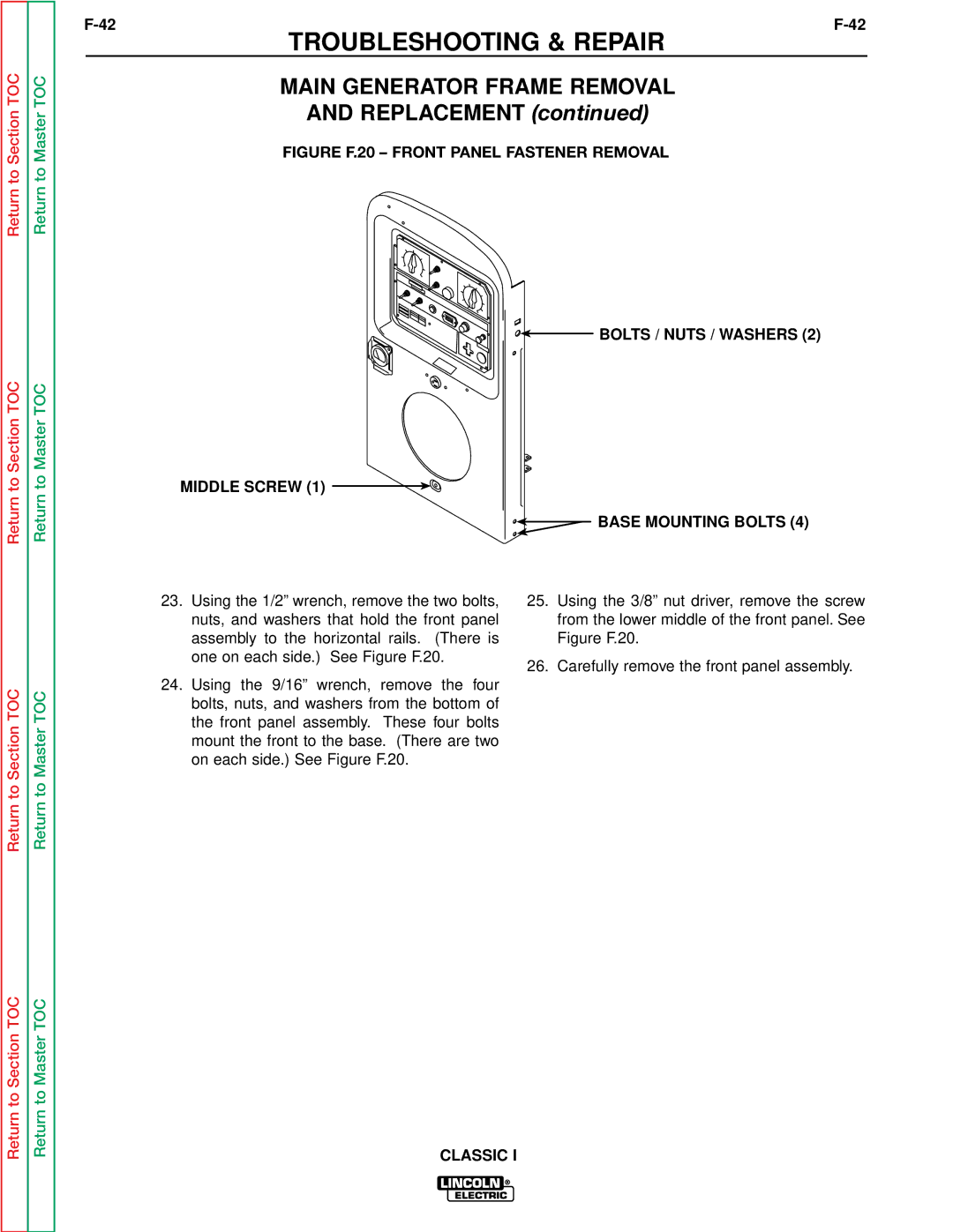 Lincoln Electric SVM134-A service manual Figure F.20 Front Panel Fastener Removal 