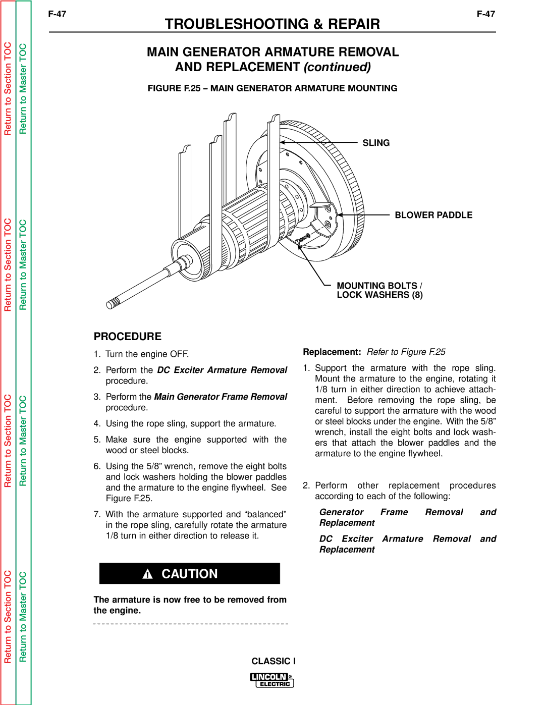 Lincoln Electric SVM134-A Main Generator Armature Removal, Armature is now free to be removed from the engine 